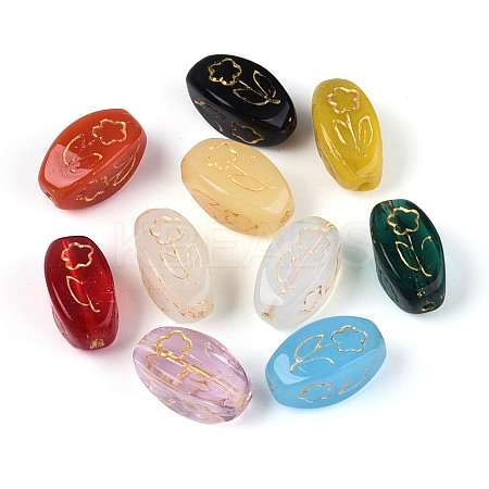 Baking Paint and Golden Metal Enlaced Glass Beads DGLA-T004-35M-1