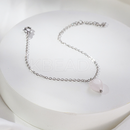 Simple Natural Rose Quartz Heart Charm Bracelets GL4728-1-1