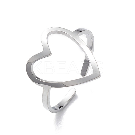 Non-Tarnish Hollow Out Heart 304 Stainless Steel Open Cuff Ring for Women RJEW-E073-07P-1