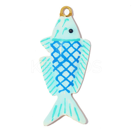 304 Stainless Steel with Cyan Enamel Pendants SA-OY003-46G-1