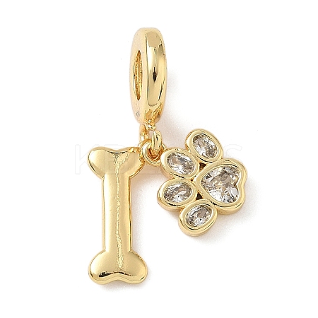 Brass Pave Clear Cubic Zirconia European Dangle Charms KK-D502-12G-1