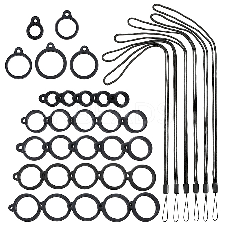 40Pcs 4 Style Silicone Rings with 10Pcs Adjustable Necklace Lanyard Anti-Lost Pendant Holder DIY-GF0008-10-1