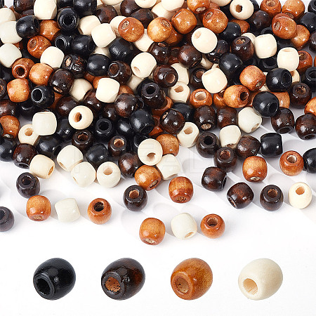 240Pcs 4 Styles Wood European Beads WOOD-GO0001-11-1