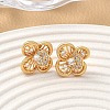 Brass Micro Pave Clear Cubic Zirconia Flower Stud Earrings EJEW-D337-09G-1