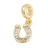 Brass Clear Cubic Zirconia Horseshoe European Dangle Charms KK-Q028-56G-1