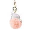 Imitation Rex Rabbit Fur Ball & PU Leather Unicorn Pendant Keychain LS-KEYC-K018-01KCG-03-2