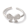 Bowknot Brass Micro Pave Clear Cubic Zirconia Open Cuff Rings for Women RJEW-C098-09P-2