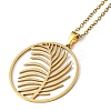 201 Stainless Steel Feather Pendant Necklace with Cable Chains NJEW-Q317-22G-2