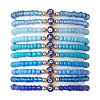 10Pcs 10 Styles Blue Color Palette Glass Seed Beaded Stretch Bracelets Sets BJEW-MZ00096-1
