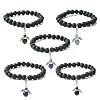 Natural Lava Rock & Gemstone Stretch Bracelet with Alloy Fairy Charms BJEW-JB08730-1