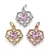 Brass Micro Pave Clear & Pearl Pink Cubic Zirconia Pendants KK-F821-25-1