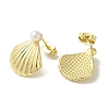 Rack Plating Brass & Round Glass Pearl Beach Shell Shaped Stud Earrings for Women EJEW-P280-28G-2