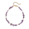 Natural Amethyst Chip & Glass Beaded Anklets AJEW-AN00682-02-2