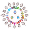 Tibetan Style Alloy Pendant Cabochon Settings and Mosaic Printed Glass Oval Cabochons TIBEP-PH0004-34AS-1
