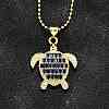 Summer Beach Brass Pave Cubic Zirconia Turtle Pendant Necklaces for Women NJEW-U039-02G-01-1