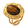 Oval Natural Tiger Eye Finger Rings RJEW-Q822-06G-1