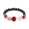 Halloween Dyed & Heated Natural Black Onyx & Synthetic Turquoise Beaded Stretch Bracelets for Women X1-BJEW-TA00665-2