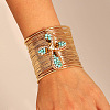 Alloy & Synthetic Turquoise & Natural Tiger Eye Beads Cuff Bangles FS-WGA88C7-01-2