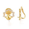 Brass Micro Pave Clear Cubic Zirconia Clip-on Earring Findings for Half Drilled Beads KK-T071-09G-1