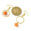 Natural Red Aventurine Pumpkin with Ring Dangle Earrings EJEW-JE05509-01-2