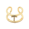 Clear Cubic Zirconia Initial Letter Open Cuff Ring RJEW-A012-01G-T-1