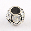 Antique Silver Plated Hollow Flower Pattern Rondelle Tibetan Style Alloy Enamel European Beads ENAM-Q421-10H-1