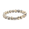 Natural Dalmatian Jasper Stretch Bracelet with Alloy Beads BJEW-JB08017-01-1
