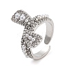 Rack Plating Brass Micro Pave Cubic Zirconia Bowknot Open Cuff Rings for Women RJEW-C080-04P-1