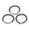 3Pcs 3 Style Natural Lava Rock & Tibetan Agate Stretch Bracelet with Alloy Tube Beaded BJEW-JB08322-4