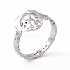 Non-Tarnish 201 Stainless Steel Heart with Lovers Adjustable Ring for Valentine's Day RJEW-K238-11P-3