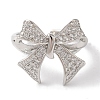 Bowknot Brass Micro Pave Clear Cubic Zirconia Open Cuff Rings for Women LS-RJEW-C098-11P-2