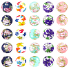 30Pcs 5 Styles Round with Flower Food Grade Eco-Friendly Silicone Beads SIL-SC0002-02-1