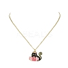 Halloween Theme Alloy Enamel Cat Pendant Necklace with 304 Stainless Steel Cable Chains NJEW-JN04371-5