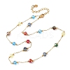 304 Stainless Steel with Faceted Round Glass Bead Cable Chain Necklaces for Women NJEW-G190-02G-5