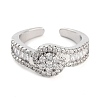 Rack Plating Brass Micro Pave Cubic Zirconia Round Open Cuff Rings for Women RJEW-C080-07P-2
