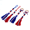 4Pcs 2 Style Independence Day Theme Wooden Ring & Woolen Yarn Tassels Pendant Decorations HJEW-CF0001-20-2