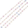 Faceted Cube Glass & ABS Plastic Imitation Pearl Beaded Chains CHS-G026-02KCG-02-1-1