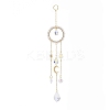 Natural Rose Quartz Woven Net/Web with Feather Window Hanging Suncatchers HJEW-JM00852-01-3