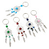 10Pcs 5 Styles Woven Web with Feather Alloy & Natural Mixed Stone & Glass Seed Keychains KEYC-TA0001-53-2
