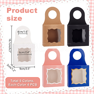 20Pcs 5 Styles Square Kraft Paper Festival Gift Storage Boxes with PVC Window and Hole Handle CON-PH0003-04-1
