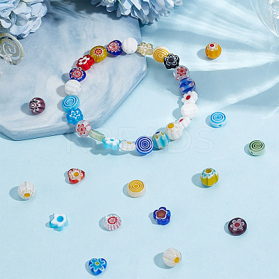 120Pcs 5 Styles Handmade Millefiori Glass Bead Strands LAMP-AR0001-33-1
