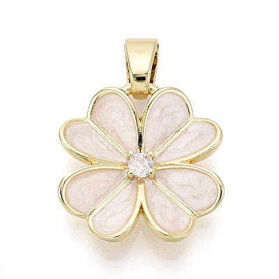 Brass Micro Pave Clear Cubic Zirconia Pendants KK-T080-15C-G-1