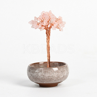 Natural Rose Quartz Chips Tree Display Decorations PW23051675806-1