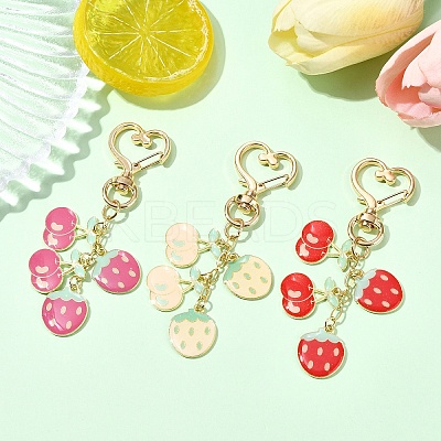 Cherry & Strawberry Alloy Enamel Pendant Decoration HJEW-YW00059-01-1