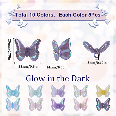 50Pcs 10 Colors Luminous UV Plating Rainbow Iridescent Acrylic Beads TACR-SC0001-29-1