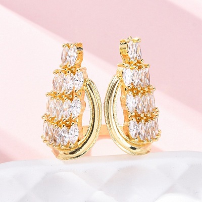 Brass Micro Pave Clear Cubic Zirconia Cuff Rings for Women RJEW-A062-02G-1
