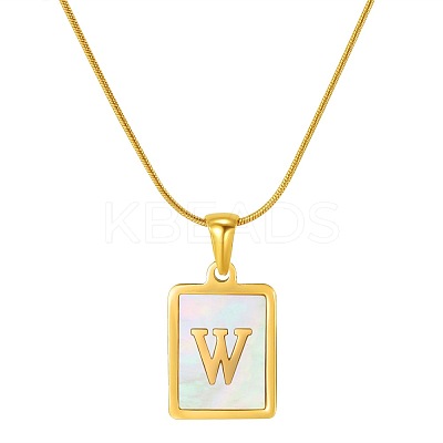 Stainless Steel Snake Bone Chain Alphabet Necklace with Shell Pendant WD3660-23-1