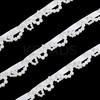 2 Yards Polyester with Plastic Imitation Pearl Beads Tassel Ribbons OCOR-GF0005-09B-1