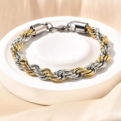 304 Stainless Steel Rope Chain Bracelets for Women BJEW-C091-03A-GP-1
