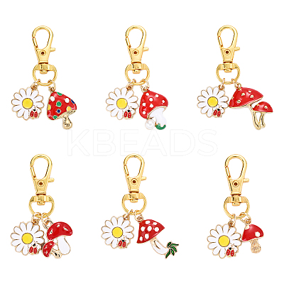 Flower & Mushroom Alloy Enamel Pendant Decorations HJEW-YW00055-01-1
